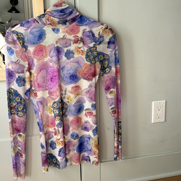 Ganni Turtleneck Printed Mesh Floral | Size 34 or US 2 - Picture 2 of 13